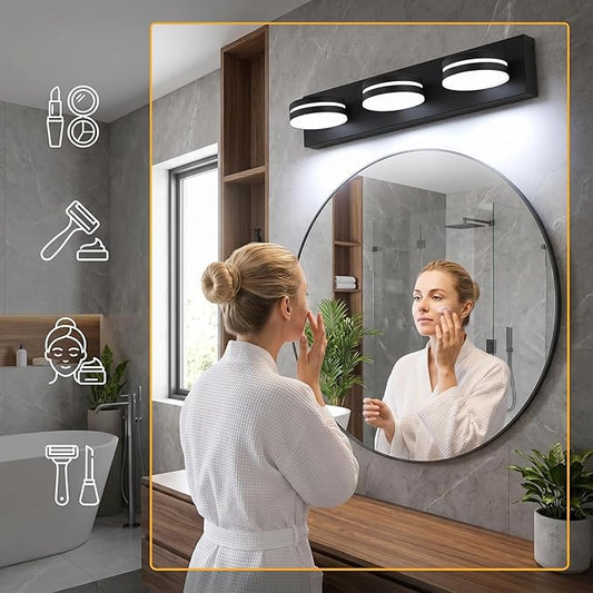 3-Light Bathroom Vanity Light Over Mirror, (24inch Dimmable) Matte Black LED Vanity Lighting Fixtures, Modern Bathroom Wall Light Fixtures with 360°Rotating Lamp Head (Cool White 5500K)