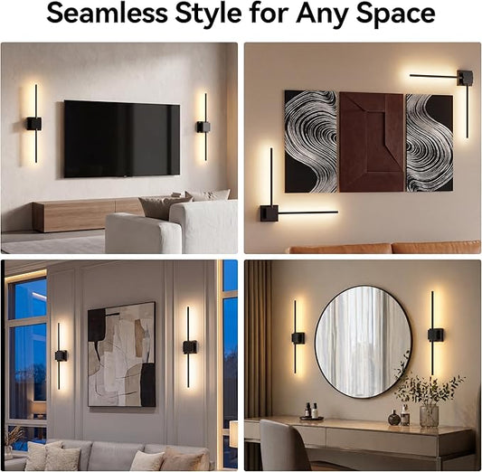 Battery Operated Wall Sconces Set of 2, 𝐔𝐩𝐠𝐫𝐚𝐝𝐞𝐝 8000mAh Rotatable Picture Lights with Remote Control, Dimmable 3000-6500K LED Rechargeable Wall Lights for Living Room Bedroom Mirror, 28.3In