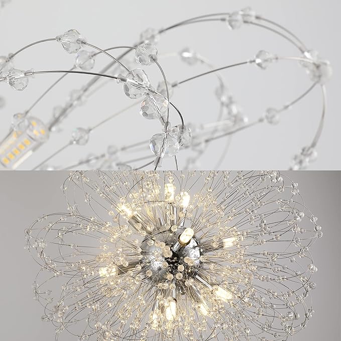 Modern Crystal Chandeliers, 16-Light Large Sputnik Pendant Chandelier for Dining Room, Chrome Firework Chandelier Hanging Light Fixture for Living Room, Foyer