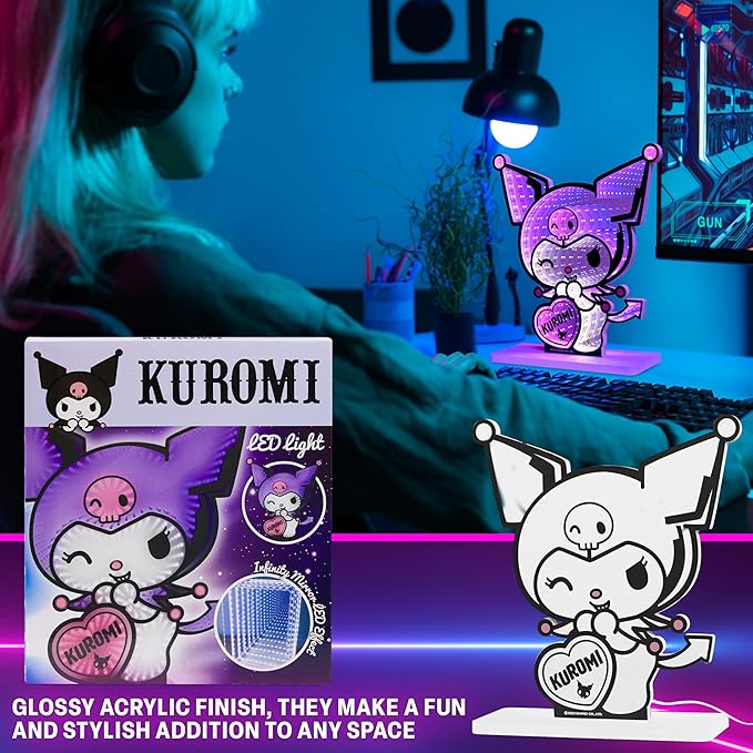 Get Trend Hello Kitty Sanrio 3D LED Light, Infinity Mirror Effect, USB Night Light, Room Decor Bedroom Lamp, Kuromi Kawaii Gifts for Girls Teens Women (Multi Kuromi)