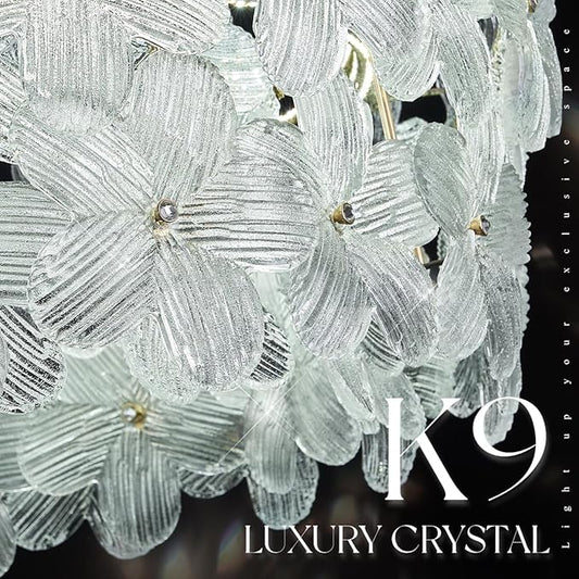 D32’’ Flower Luxury Crystal Modern LED Chandelier Gold Dimmable 3000-6500K Large Contemporary Chandeliers Light with Remote Control for High Ceiling Foyer Living Room Bedroom Entryway
