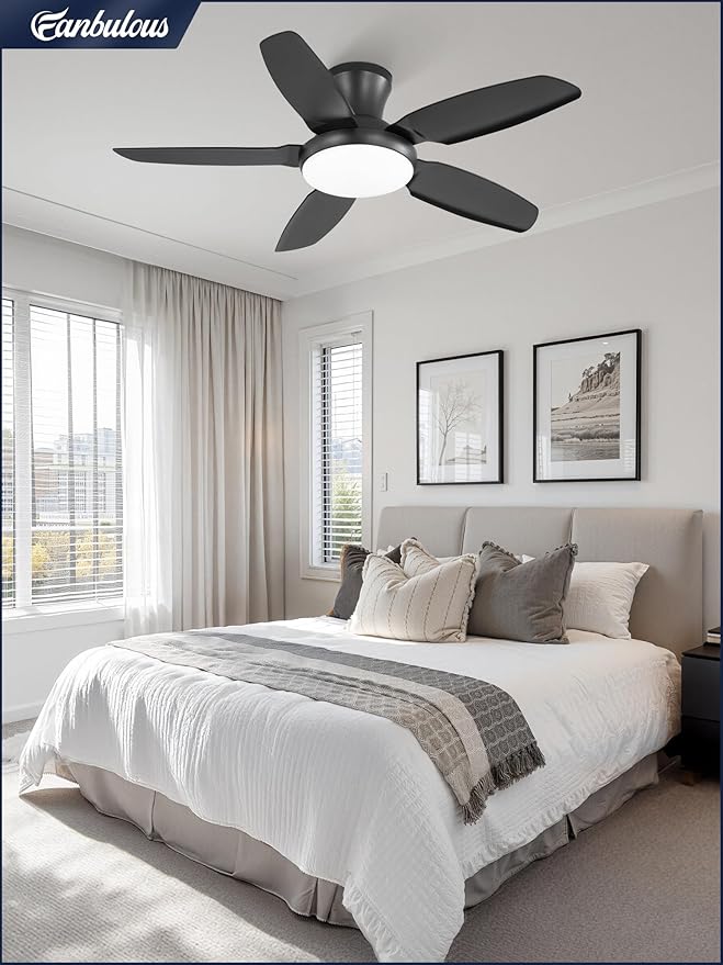 Fanbulous Ceiling Fans with Lights, 42 inch Low Profile Flush Mount Ceiling Fan with Remote/APP Control,Black Modern Ceiling Fan with LED Light for Bedroom Indoor Outdoor-LED Dimmable, 3CCT, 6 Speeds