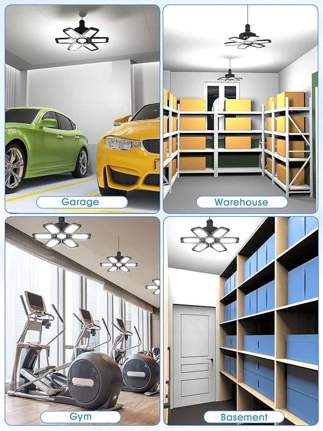 8 Pack LED Garage Light - 180W 18000LM 6500K Shop Lights, Garage Lights Ceiling LED with 6 Deformable Panels, Screw in E26/E27 Bulb Socket Lighting for Workshop Basement Barn Gym Warehouse