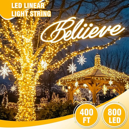 400FT Extra Long Christmas String Lights with Remote, LED Outdoor Waterproof Fairy Lights, Connectable Timer Dimmable Holiday Lights for Roof, Wedding, Party, Garden Decorations (Warm White)