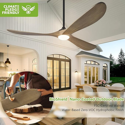 Haipeel 72 Inch Ceiling Fans with Lights, Wood Outdoor Ceiling Fan for Patio and Remote Control Rustic Propeller Large Ceiling Fans with Light Farmhouse Indoor Quiet High cfm, Bronze Gray