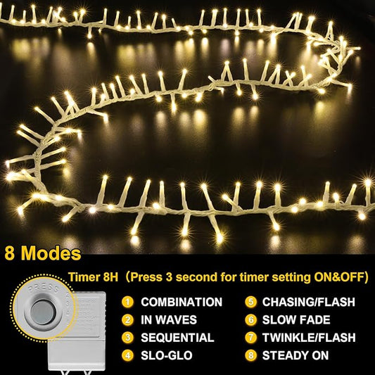 LAMPHOME 500 LED String Lights - 46ft 500LED Outdoor/Indoor Plug-in Twinkle Fairy Lights with 11 Modes - Warm White