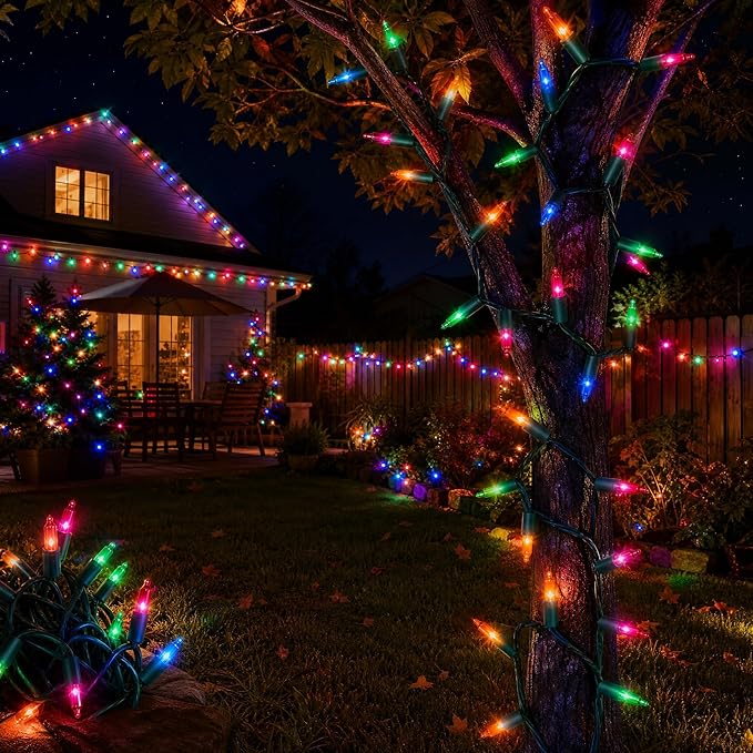 TW SHINE Outdoor Christmas Lights, 20FT 100 Count Christmas String Lights Incandescent, Waterproof Indoor Mini Christmas Tree Lights for Xmas Decorations, Multi Colored