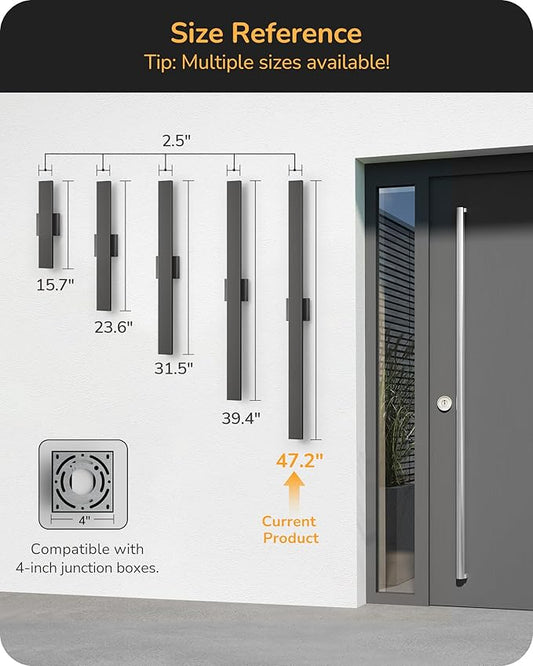 EDISHINE 47.2" LED Outdoor Wall Lights, 3CCT & 10%-100% Dimmable, IP65 Waterproof, Modern Exterior Lighting Fixtures, Linear Long Exterior Wall Light for House, Yard, 2 Pack, Black