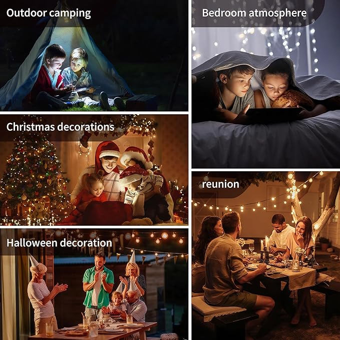 Camping String Lights Rechargeable, 32.8ft Retractable String Lights, Waterproof Indoor/Outdoor Use, 8 Modes, 4-in-1 Quick Storage Portable Lamp, Suitable for Camping, RVs, Parties, Christmas