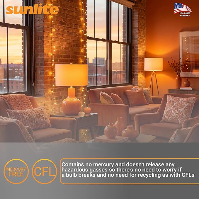 Sunlite A19/3W/O/LED LED A19 Colored Light Bulb, 3 Watts (25w Equivalent), E26 Medium Base, Non-Dimmable, UL Listed, 1 Count (Pack of 1), Orange