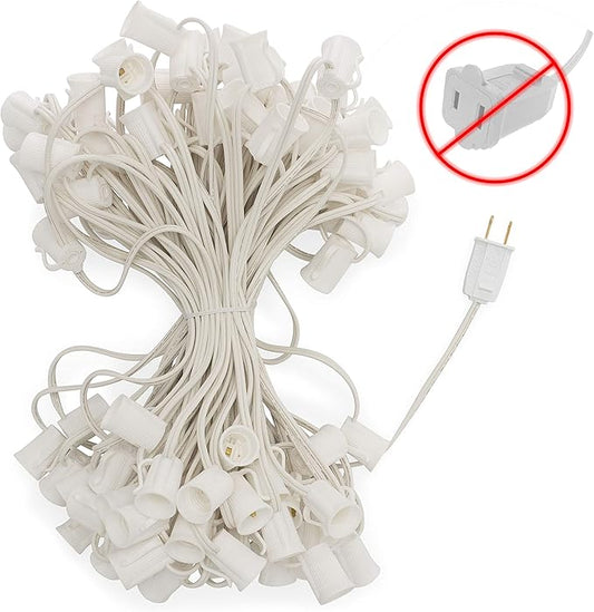 HLO Lighting C9 Light Strings | 100' White Cord with 12" Socket Spacing, E17 Light Stringer for C9 Christmas Lights