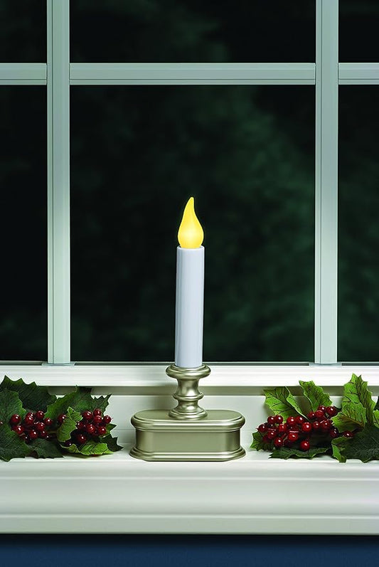Xodus Innovations FPC1221P Battery Operated LED Dusk to Dawn Window Candle Polycarbonate, with Realistic Amber Flame, Pewter