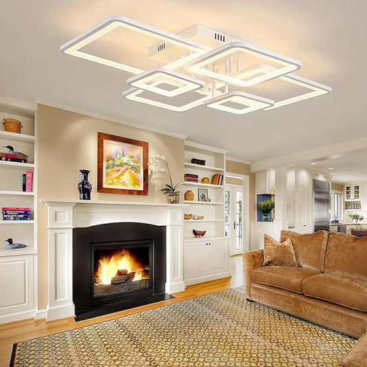 Shine LUEST Modern LED Ceiling Lights for Bedroom Dimmable Modern 6 Ring Square Ceiling Lights for Living Room with Remote Control White Bedroom Ceiling Lamp Fixures for Kitchen,Bathroom,Balcony