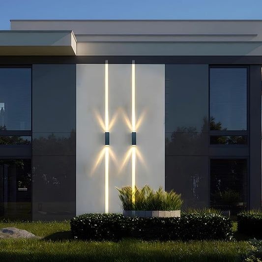 Bofea-Outdoor Waterproof Wall Sconce Black Aluminum Construction with Dual Up/Down LED Lights Outside Wall Lights Ideal for Patio, Garden, and Porch Lighting(One Main Beam Up and Down)