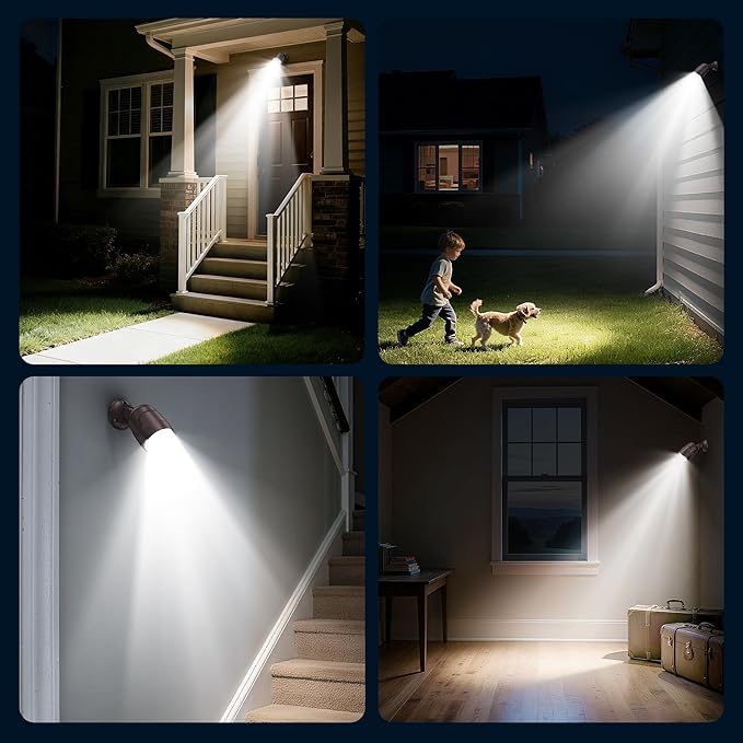 Battery Operated Motion Sensor Light Outdoor, 4000mAh Rechargeable 600 Lumen Battery Powered Spotlight Outdoor Waterproof for Porch, Garage, House (Brown)