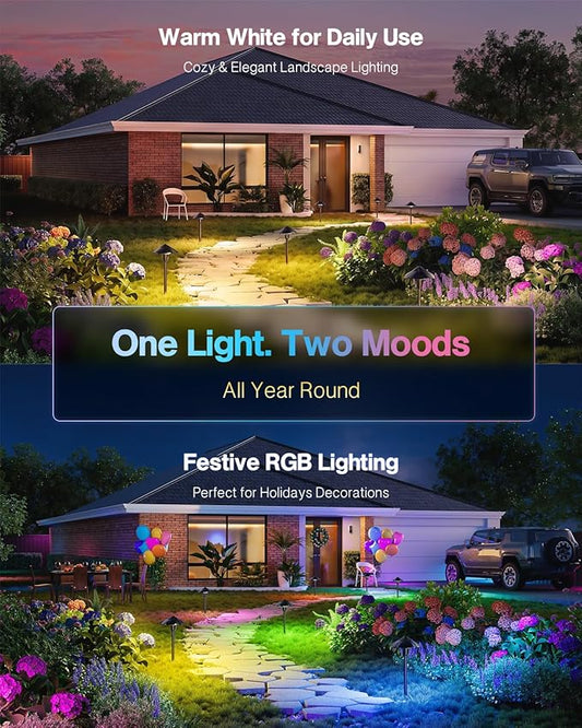 HIBOITEC 1-Pack RGBW Low Voltage Pathway Lights 3W 12-24V LED Landscape Lighting Outdoor Color Changing Landscape Lights Aluminum Waterproof Path Lighting for Walkway Yard Garden