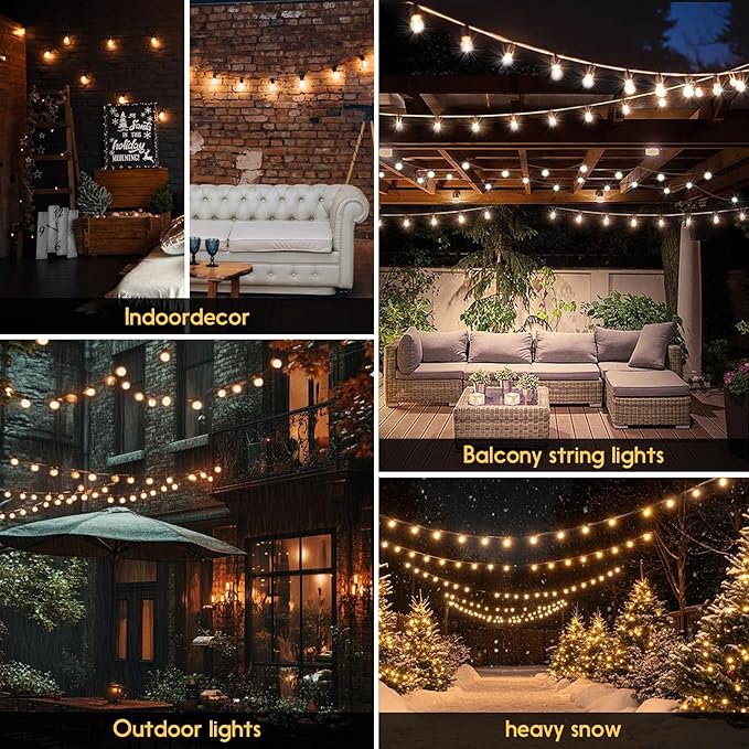 G40 Globe String Lights 60ft LED Shatterproof Hanging Patio Lights, 20+2 Bulbs, Waterproof Connectable for Indoor Outdoor Decor Garden Camping Backyard Spring Easter Gifts for Men Women Him Hubby