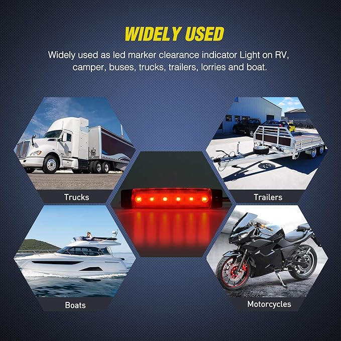 Nilight Side Marker Light 30PCS 3.8 Inch Amber Red White 6 LED Indicator Clearance Marine Boat Navigation Lights for Yacht Kayak Sailboat Trailer Bus RV