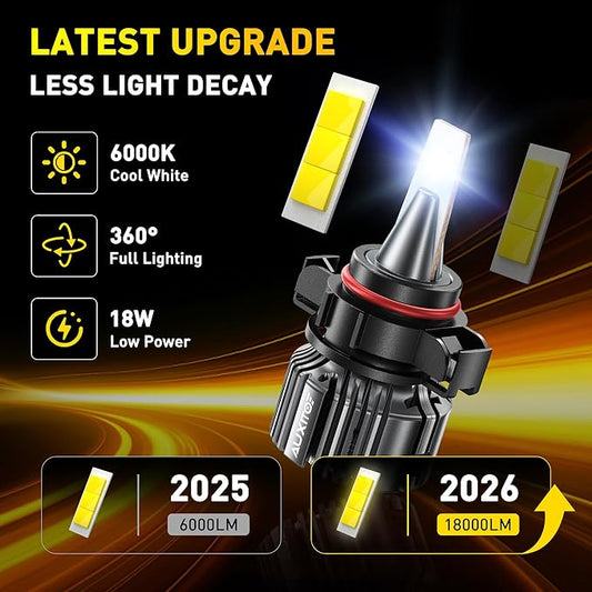 AUXITO 2504/PSX24W LED Fog Light Bulbs 18000LM, 1000% Brighter 6500K 12276 Fog Lights, 1:1 OEM Replacement for Cars Trucks SUVs, 3-Minute Installation, IP68 Waterproof, Pack of 2