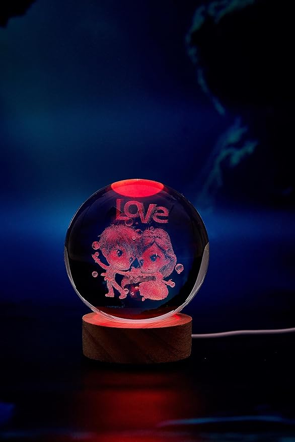 Love Crystal Ball lamp,3D 3.15 inch K9 Couple Night Light with Wooden Base,16 Colors Change with Remote Control,Sweetheart Crystal Gift for Girlfriend,Valentine's Day Christmas Gift (F)