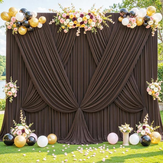 6 Panels Brown Backdrop Curtain for Parties Wedding Wrinkle Free Brown Photo Curtains Backdrop Drapes Fabric Decoration for Birthday Party Baby Shower 30ft(W) x 10ft(H)
