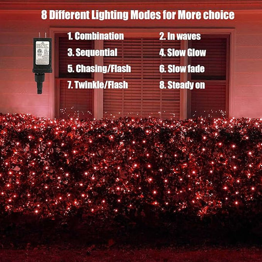 Neoclassy 120Led Red Christmas Net Lights Outdoor 5ft x 6ft Connectable, 8 Modes Waterproof Black Wire 29V Plug in Mesh Net Christmas Lights for Garden, Yard, Bushes, Trunk, Xmas Tree Decor (Red)
