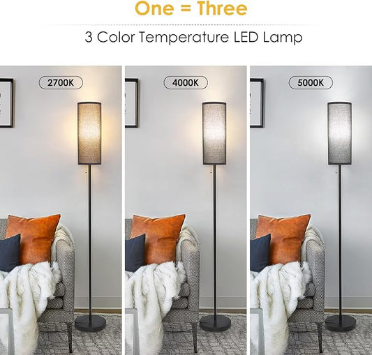 Coucrek Floor Lamp for Living Room, 3 Color Temperature Modern Standing Lamps, Minimalist Floor Lights for Bedroom, Office, Reading,Black