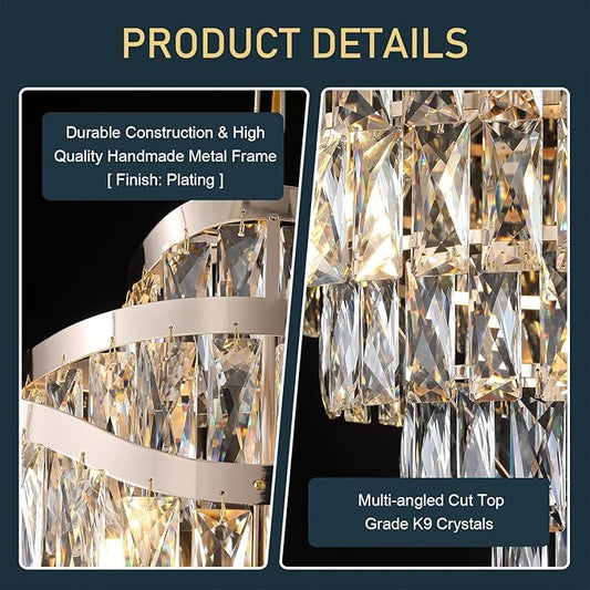9-Tier K9 Crystal Chandelier 16 Lights Luxury Gold Light Fixtures 24" Crystal Pendant Ceiling Lighting for Living Room Dining Room Foyer Bedroom Kitchen, E12