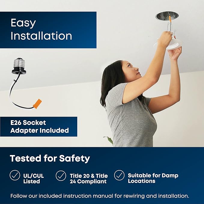 Feit Electric 4 inch Adjustable Scoop Recessed LED Downlight - 5000K Daylight - Dimmable - 65W Equivalent - 45 Year Life - 720 Lumen - High CRI