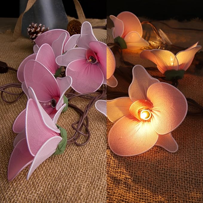 Flower String Lights Plug in with 10 LED Bulbs, Decorative Spring String Lights Indoor for Bedroom, Connectable Flower Fairy Lights Outdoor for Patio Garden Porch Floral Wedding Gifts(Pink Orchid)