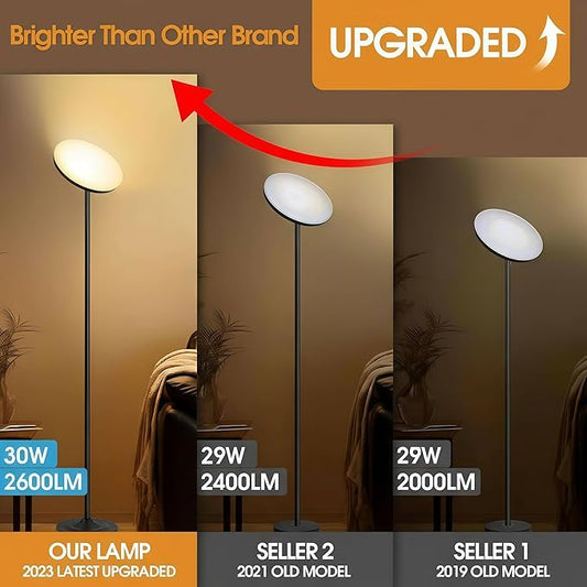 hanaking Upgraded Floor Lamp, 30W/2600LM Super Bright Floor Lamp with Remote Control, Stepless Adjust Color Temperatures and Brightness, Torchiere Standing Lamp for Living Room Bedroom Office