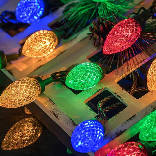 AWQ 50LED 49 FT C9 Christmas String Lights Plug in Fairy Twinkle String Lights 8 Modes Timer Function Waterproof Extendable for Indoor Outdoor Wedding Party Christmas Decoration (50, Multicolor)