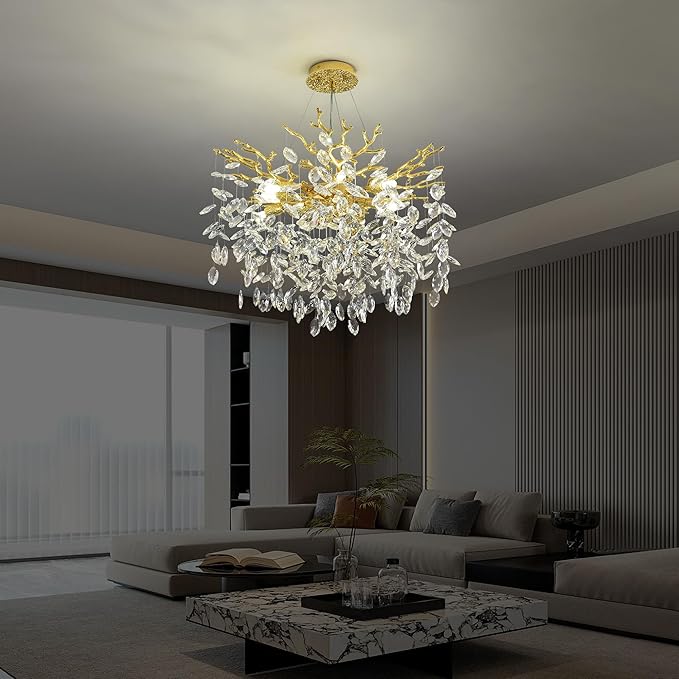 Tree Branch Chandelier Modern Crystal Pendant Light, Luxury Gold Art Deco Raindrop Lighting Fixture for Dining Room Bedroom Living Room 6 Lights D18''