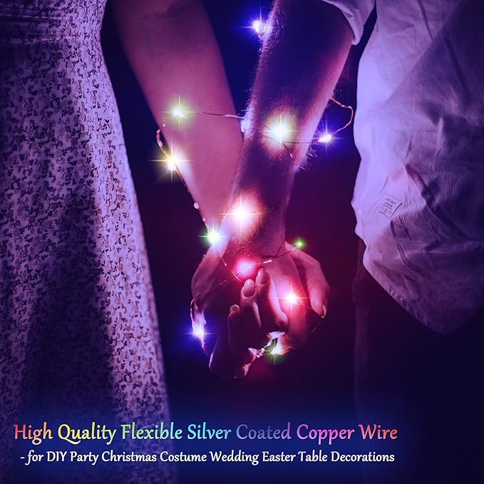 SmilingTown Christmas Fairy Lights Battery Operated-15 Packs 20 LED 6.6FT Silver Wire String Lights Firefly Starry Lights for DIY Custom Wedding Party Table Centerpiece Decoration (Multicolor)