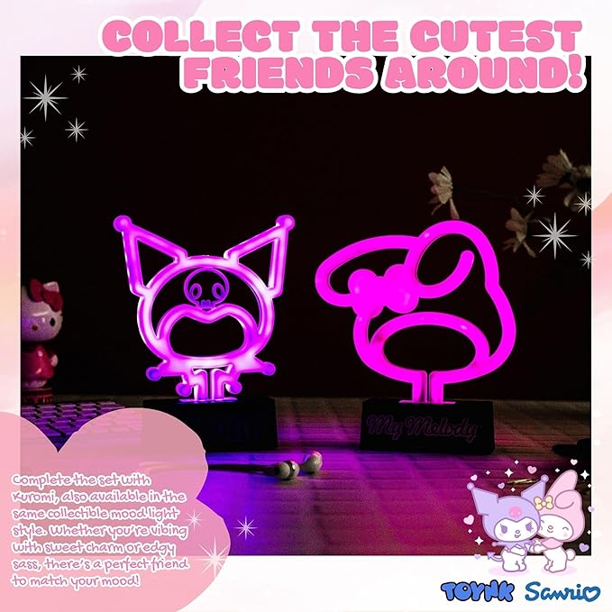 Silver Buffalo Sanrio Hello Kitty and Friends My Melody Neon LED Lamp Room Decor Mood Light, Battery Powered (Requires 2 AA Batteries - Not Included)(Requires 2 AA Batteries - Not Included)