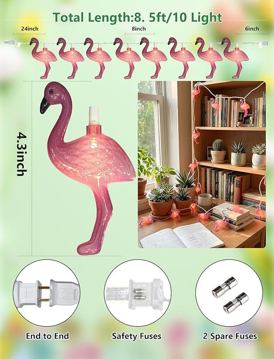 GOOTHY 8.5Ft Pink Flamingo String Lights, Summer Patio Outdoor String Lights with 10 Mini Flamingo Lights, Plug in Decorative Fairy Lights UL Listed for Bedroom Party Birthday Wedding Holiday Decor