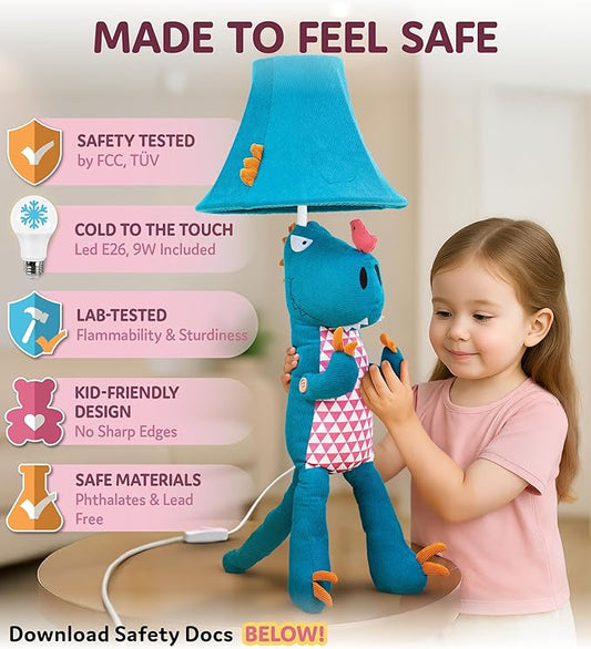 Dinosaur Girls Lamp for Kids Room - 27", Kids Lamp for Girls Bedroom - Cute Christmas Gifts, Birthday Gifts for All Ages: Toddler Boys, Children, Grandkids 3 4 5 and Up Years Old, Sister, Brother