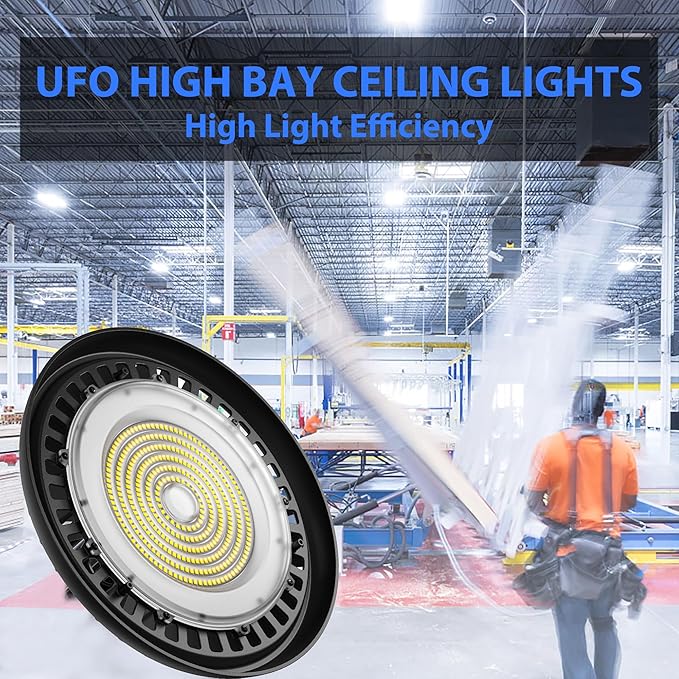 dephen UFO LED High Bay Light 150W, 5000K Plug in Shop Lights, 16,500M LED Garage Ceiling Lights with US Hook, 120VAC High Bay LED Lighting for Workshop Barn Warehouse UL-Listed