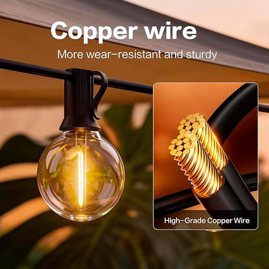 Outdoor String Lights 100FT with 50+2 G40 LED Bulbs, Shatterproof & Waterproof Patio Lights, Connectable Globe String Lights for Backyard Porch Deck Bistro Garden Party