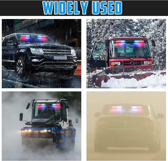 Red & Blue LED Windshield Dash Strobe Lights, 26 Modes 12/24V 2 x 8.4” Red Blue Warning Light, Emergency Traffic Advisor Front/Rear Window Dash Strobe Lights for Trucks Vehicles