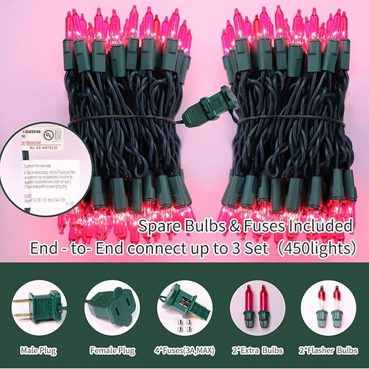 LAMPHOME Pink Valentine's Lights,Valentine's Day Decoration 150 Count 31.9ft UL Certified Mini Bulb String Light for Outdoor Christmas Garland Tree Garden Party Patio Wedding