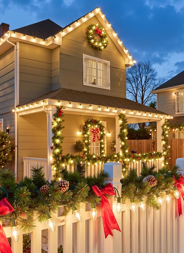 Vintage C9 LED Christmas Lights Outdoor, 200 Ft C9 String Lights with 200 Shatterproof Warm White Bulbs, Waterproof Connectable Christmas Tree Lights for Roofline Holiday Garden Party Xmas Decorations