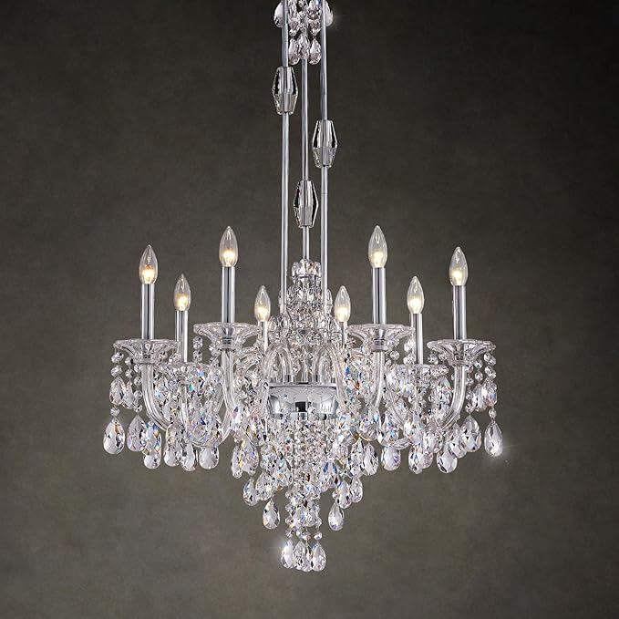 8-Light Crystal Candle Chandelier, Chrome Chandelier for Dining Room, Entryway & Living Room, Adjustable Height, E12 Base
