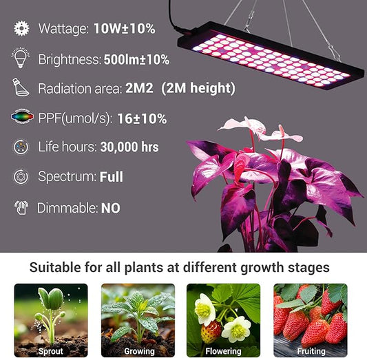 GT-Lite 13Inch Plant Growing Lamps, Garden LED Incandescent Grow Light 40W Equivalent, Wide Spectrum Grow Flat Light Promotes Plant Growth, Damp Rated