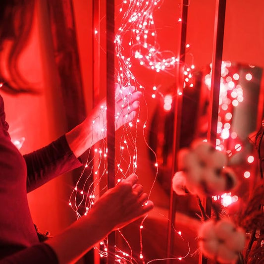 SmilingTown 15 Packs 20 Led Red Fairy Lights Battery Operated 6.6ft Silver String Lights Waterproof Firefly Starry Light for Bedroom Dorm DIY Table Centerpieces Halloween Christmas Party Decor