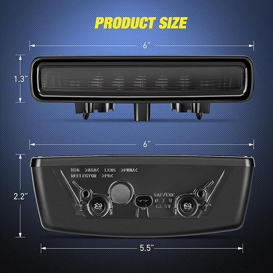 Nilight Third Brake Light Tail High Mount Stop Lights Replacement for 2018-2026 Wrangler JL Accessories LED lamp with Smoked Lens Black Housing