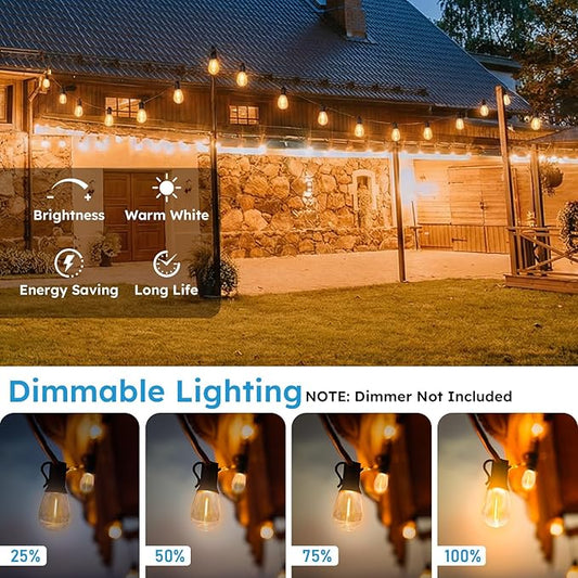 GvvooHome S11 LED Outdoor String Lights 200FT, Shatterproof & Waterproof Patio Lights with 62 Plastic Bulbs for Porch, Deck, Garden, Backyard, Balcony, 2700K Dimmable