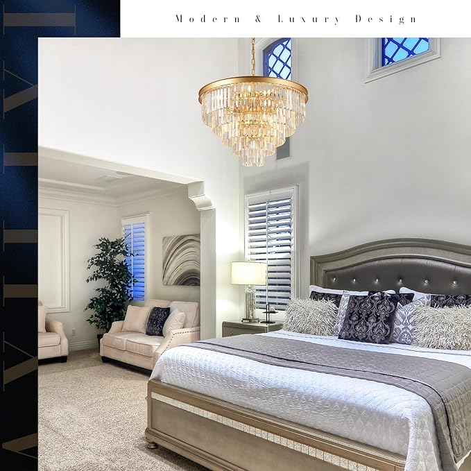 A AXILIXI Large Crystal Chandeliers 30’’ Modern Gold Round Chandeliers for High Ceiling K9 5-Tier Large Ceiling Chandelier Light Fixtures Luxury Chandelier for Staircase Foyer Living Room