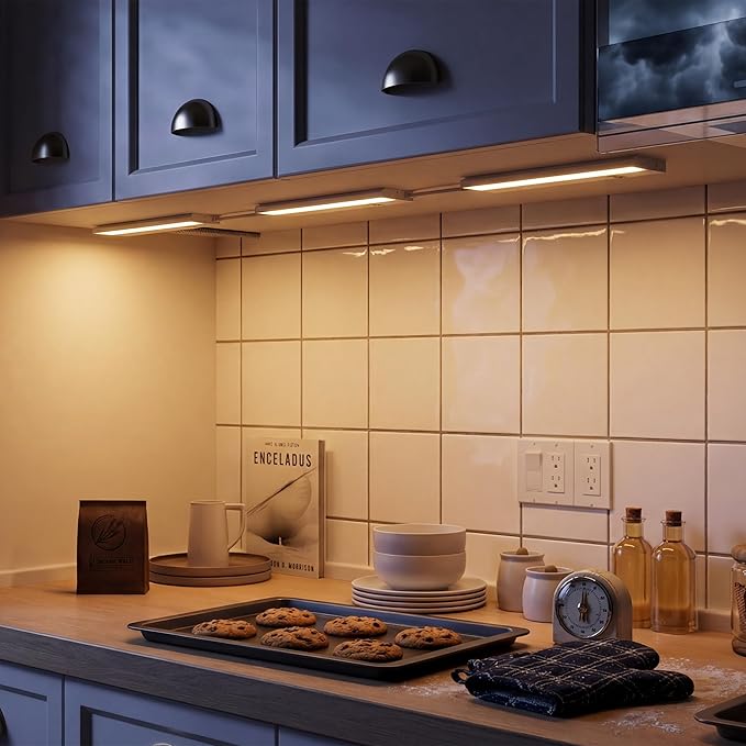 LAGOM Halo 12-Inch Under Cabinet Lighting for Kitchen, Hardwired and Plug-in, 4-Pack, Dimmable LED, 2700K/4000K/5000K, White, UC0112WH274L