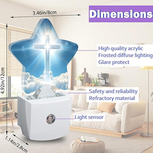 Energy Efficient Nightlights Plug in Wall, Glitter Cross Night Light for Kids Bedroom Decorative, Blue Sky Cloud Dusk-to-Dawn Sensor Sleep Friendly Lamp for Nursery Bathroom Basement